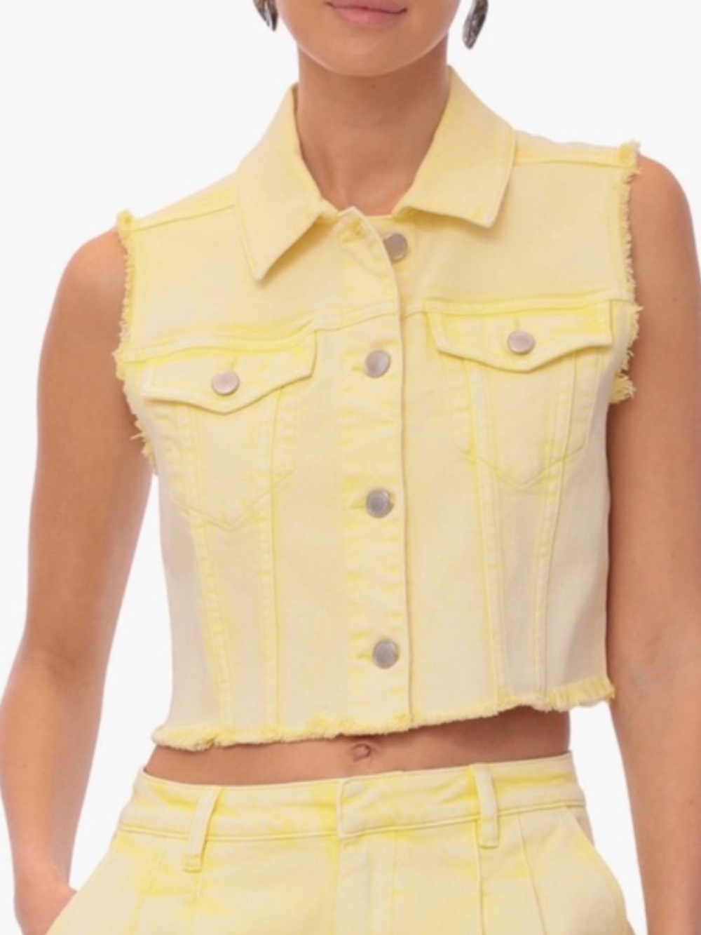 ☀️ Avec Les Filles Citrus Sun Cropped Denim Vest – XS – NWT